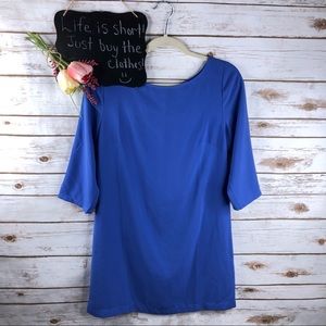 Leith blue 3/4 sleeve spliced keyhole back dress